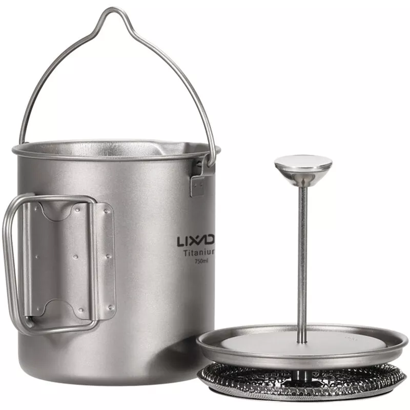 750ml fabricante de titanio Taza de cafe prensa francesa cafetera con tapa acampar al aire libre que cocina la - Lixada barato