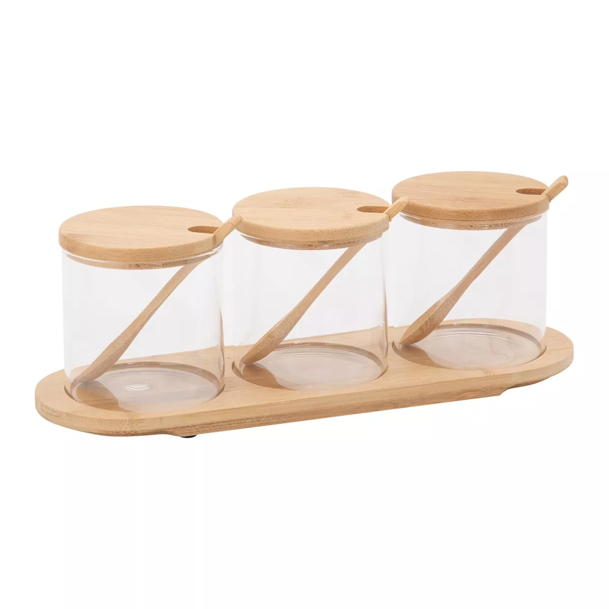 El Corte Inglés - Set De 3 Recipientes Con Cuchara De Vidrio Y Bambú Cristal barato