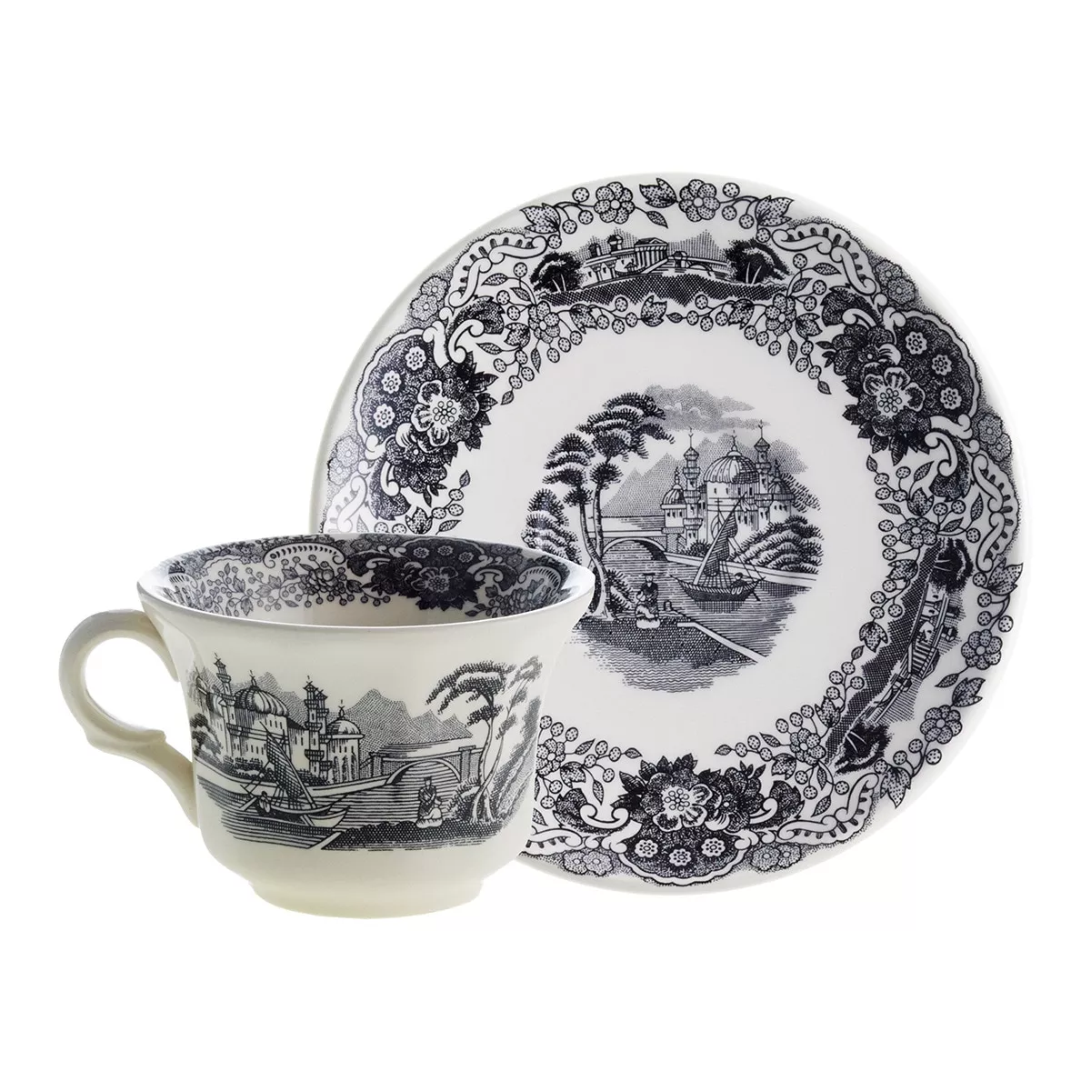 La Cartuja De Sevilla - Taza De Café Con Plato Ochavado Negro Vistas Negro barato