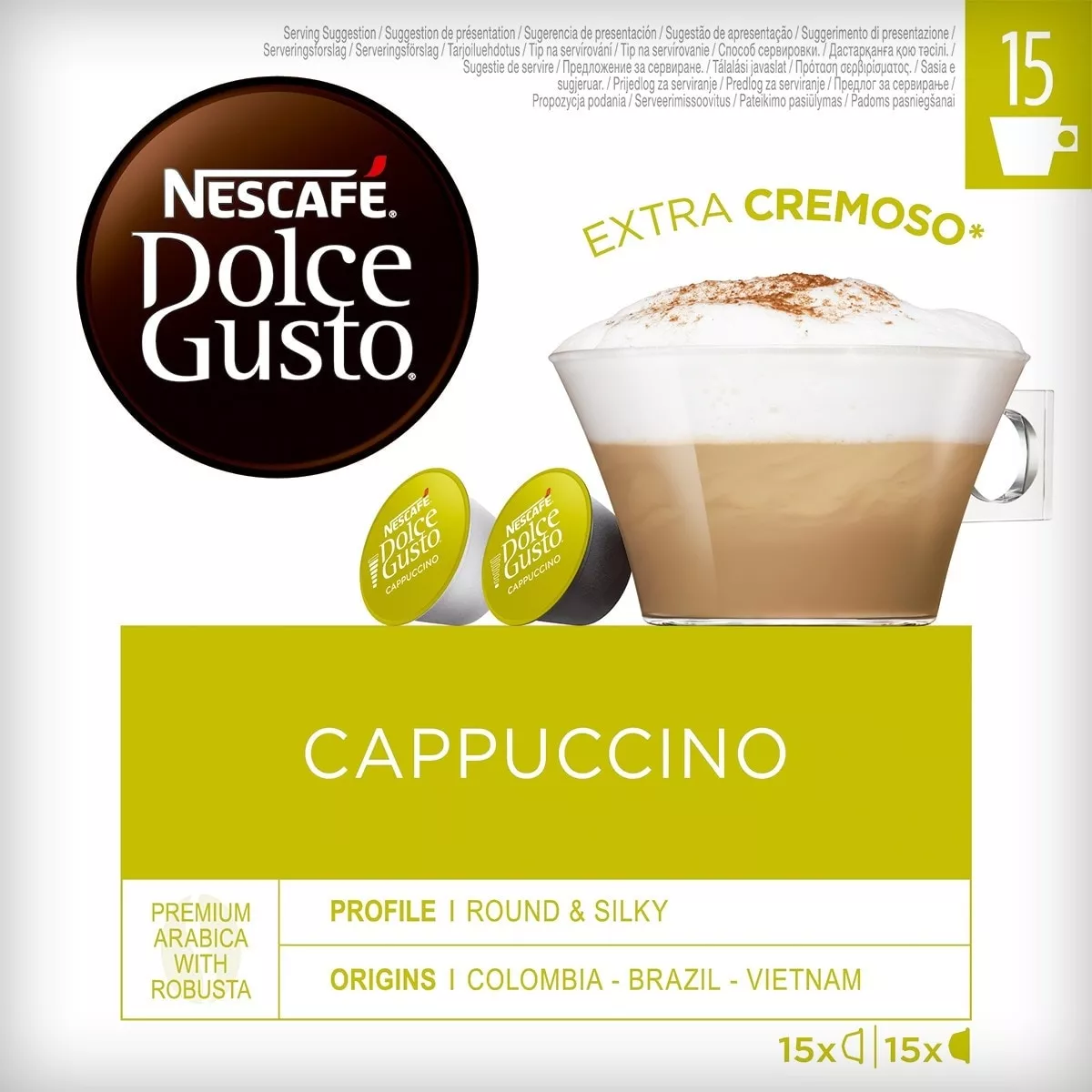 Nescafé Dolce Gusto - Estuche 15 Cápsulas De Café + 15 Cápsulas De Leche NESCAFE DOLCE GUSTO Café Cappuccino Premium Arábica Y Robusta De Colombia