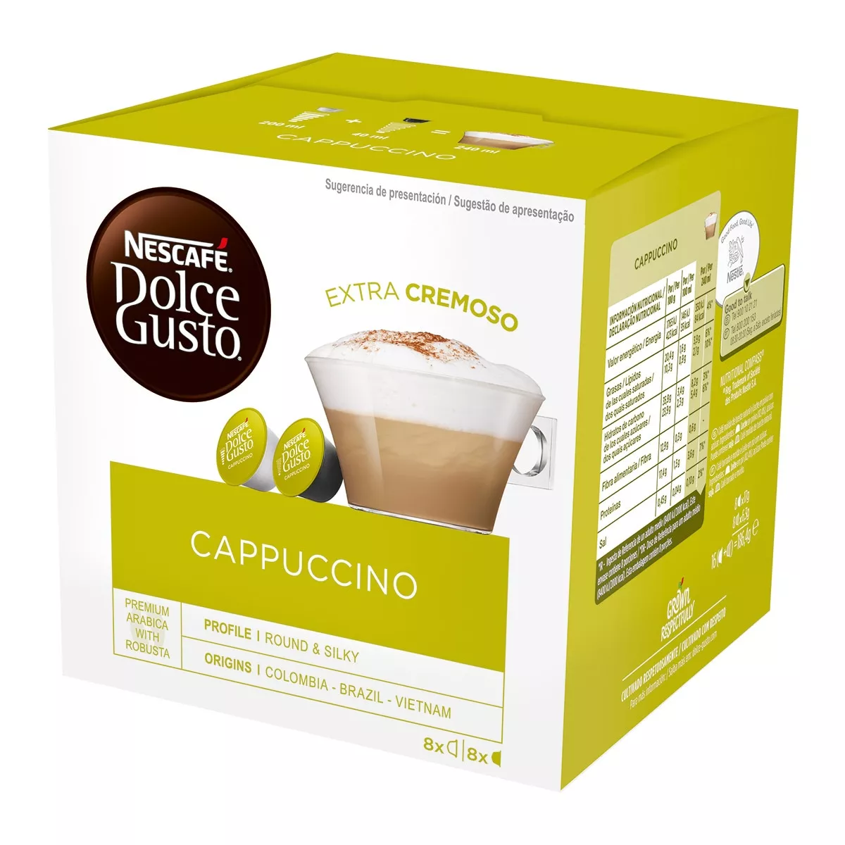 Nescafé Dolce Gusto - Estuche 8 Cápsulas De Café + 8 Cápsulas De Leche NESCAFE DOLCE GUSTO Café Cappuccino Premium Arábica Y Robusta De Colombia