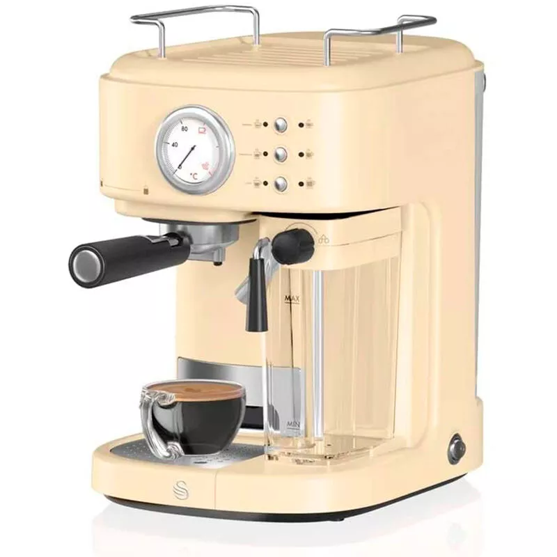 Swan - Retro Cafetera Express, Cappucino, 15 Bares, Depósito Leche 0,5L, Vaporizador, 1,7L, Vintage 1200W Crema En Oferta Swan - Retro Cafetera Express