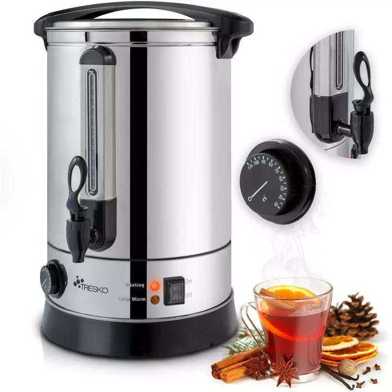 TRESKO® 20 L Dispensador de Bebidas Calientes y Frías de Acero Inoxidable | Hervidor de Vino