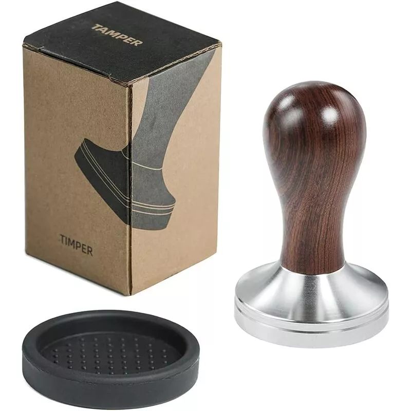 Tamper De Café De 51 Mm Con Alfombrilla De Acero Inoxidable 304, Base Plana, Mango De Madera Para Café Molido Barista En Oferta Tamper De Café De 51 Mm Con Alfombrilla De Acero Inoxidable 304